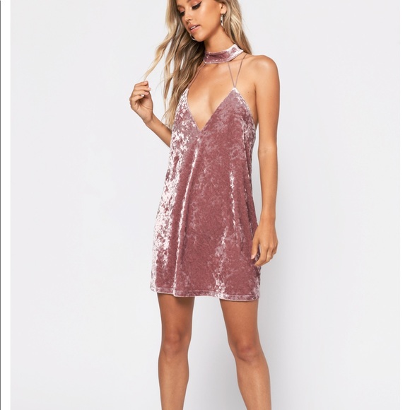 NWT TOBI Rose Secret Crush Velvet Choker Dress Halter Open Back Stretch - Picture 4 of 11